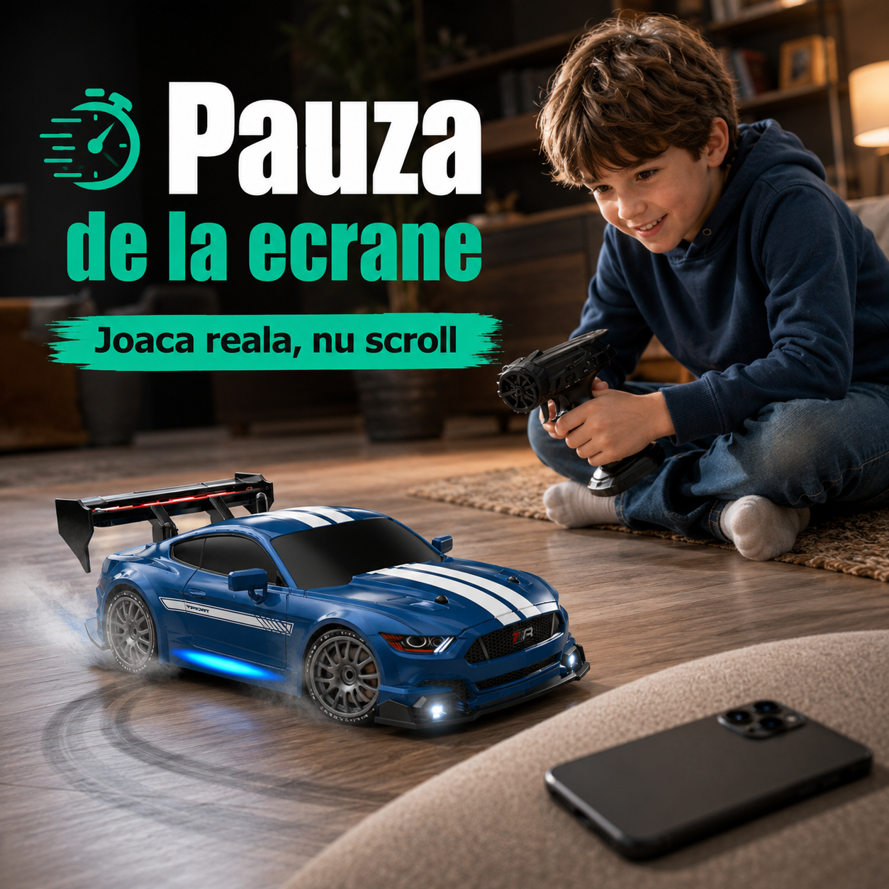 Masina cu telecomanda RC Timebox, 30km/h, 1:24, 4x4, Drift car, Albastru