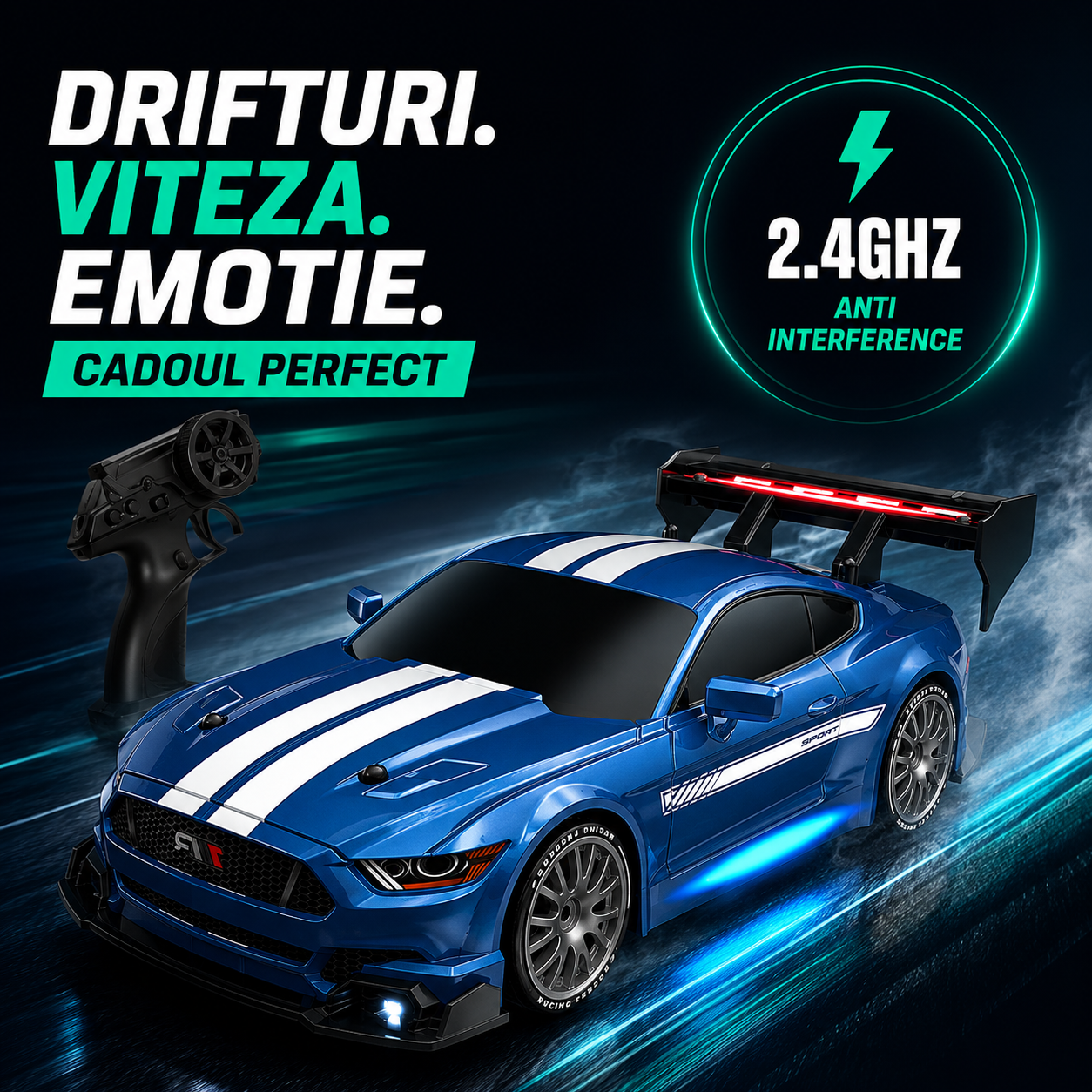 Masina cu telecomanda RC Timebox, 30km/h, 1:24, 4x4, Drift car, Albastru