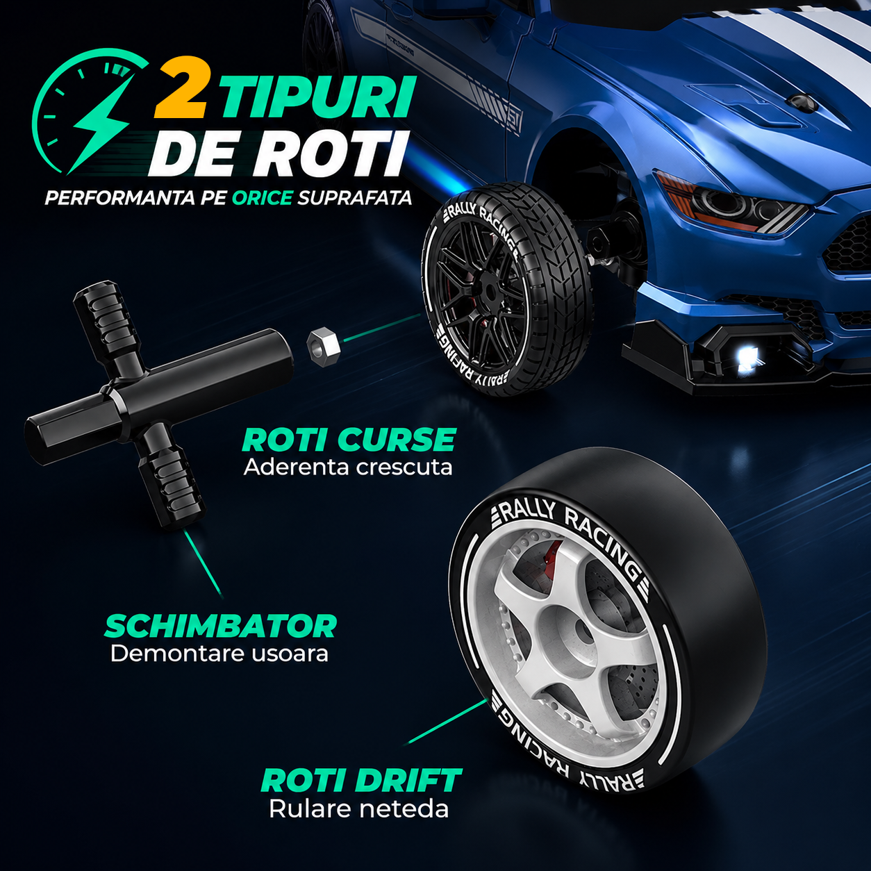 Masina cu telecomanda RC Timebox, 30km/h, 1:24, 4x4, Drift car, Albastru