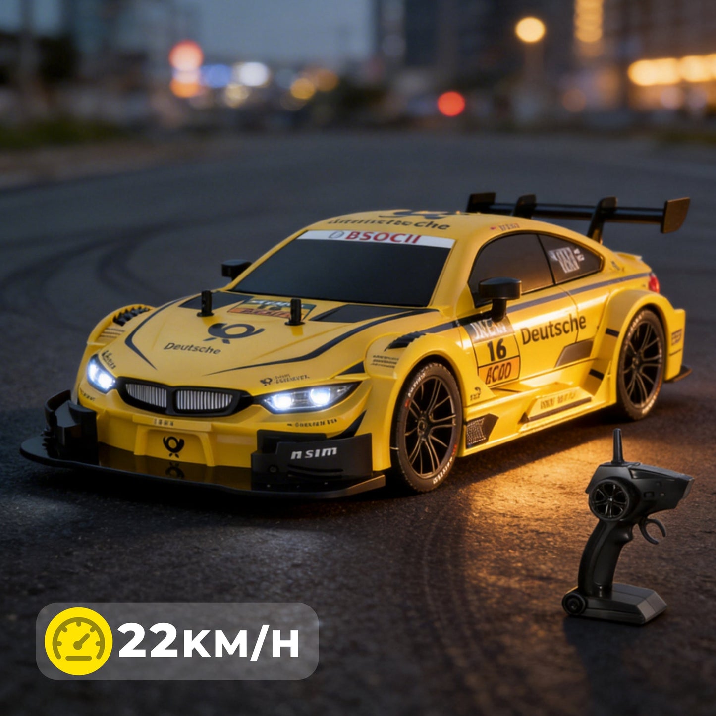 Masina RC Drift 1:16 cu 4WD, Viteza 22KM/H, Galben