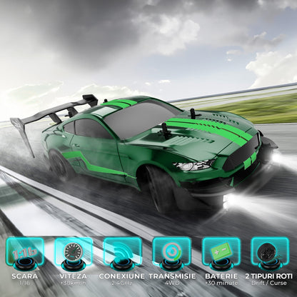 Masina cu telecomanda RC Timebox, 30km/h, 1:16, 4x4, Drift car, Verde