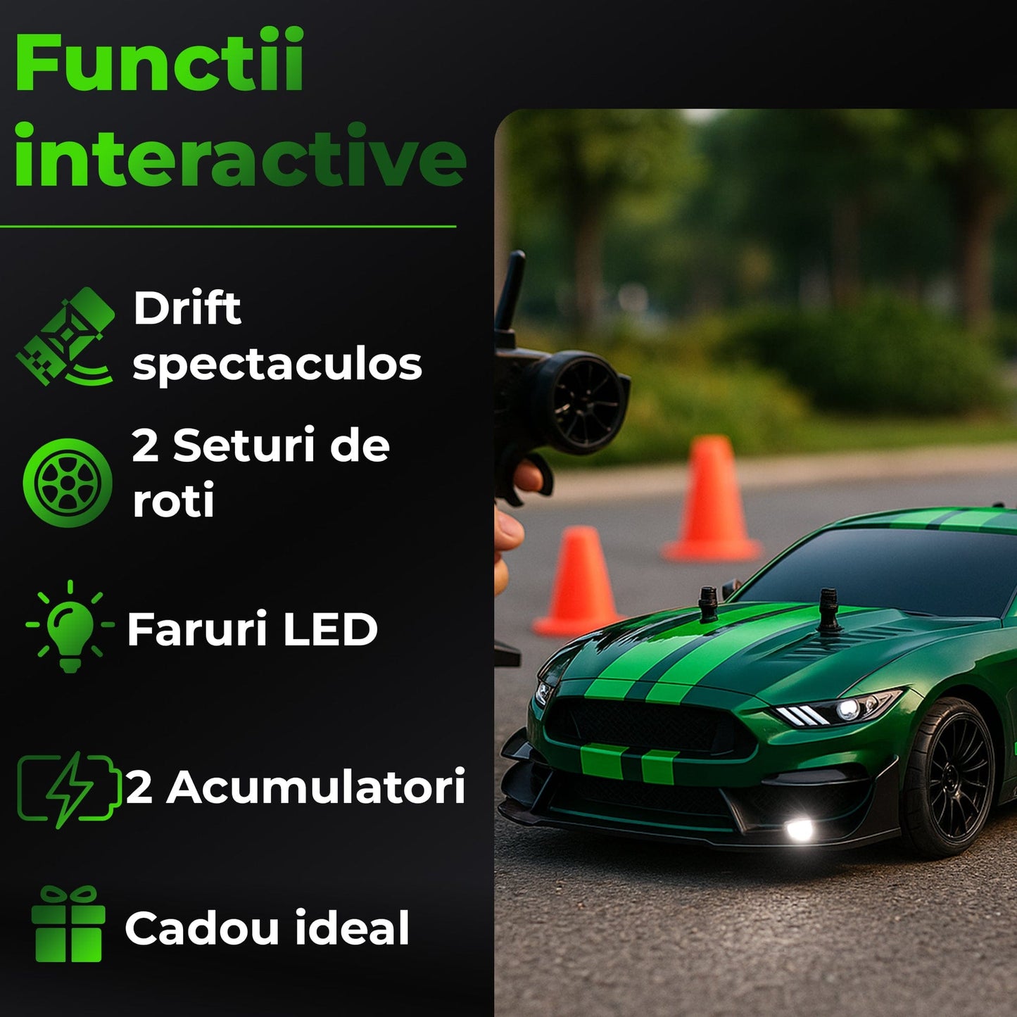 Masina cu telecomanda RC Timebox, 30km/h, 1:16, 4x4, Drift car, Verde