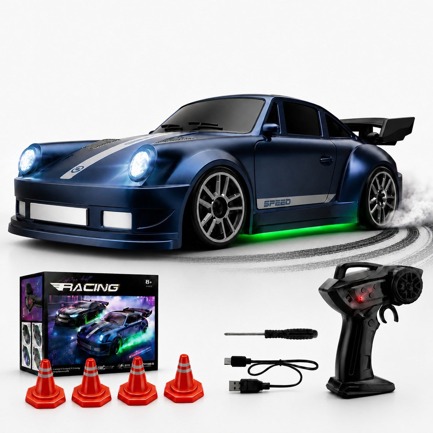 Masina cu telecomanda RC, 1:64, 4x4, Lumini LED, Viteza si drift pe masa
