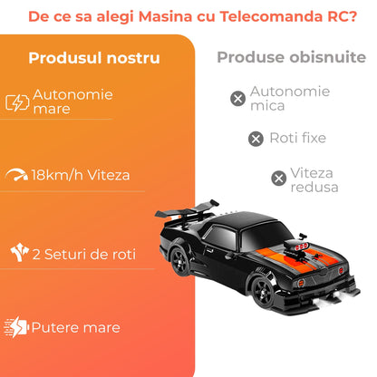 Masina cu telecomanda RC Timebox, 20km/h, 1:16, Drift car, Negru/Portocaliu
