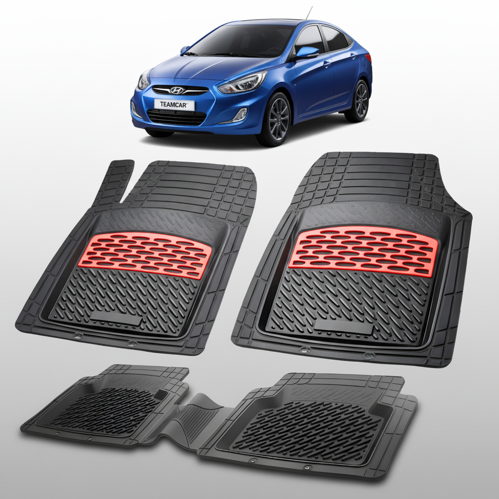 Covorase Auto Hyundai Accent IV (RB: 2010–2015) - Cauciuc Tip Tavita-Red