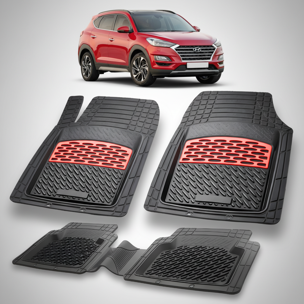 Covorase Auto Hyundai Tucson II (2015-2020) - Cauciuc Tip Tavita-Red