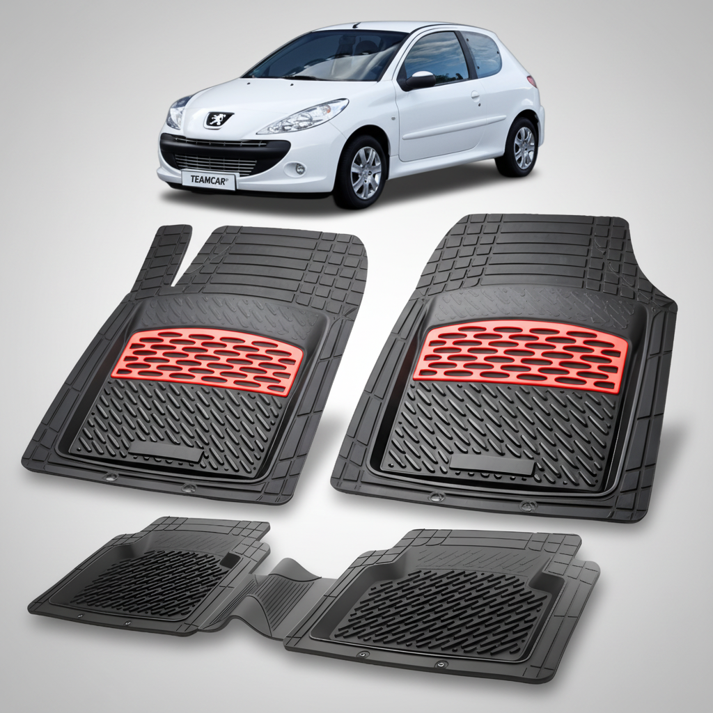 Covorase Cauciuc tip Tavita Compatibile Peugeot 206+ Hatchback 3 usi, Red