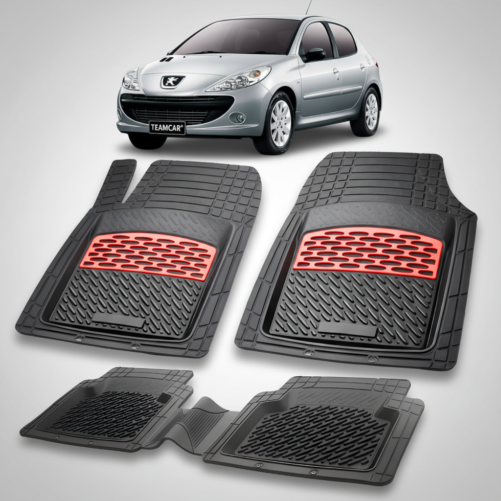 Covorase Cauciuc tip Tavita Compatibile Peugeot 206 Plus Hatchback 5 usi, Red