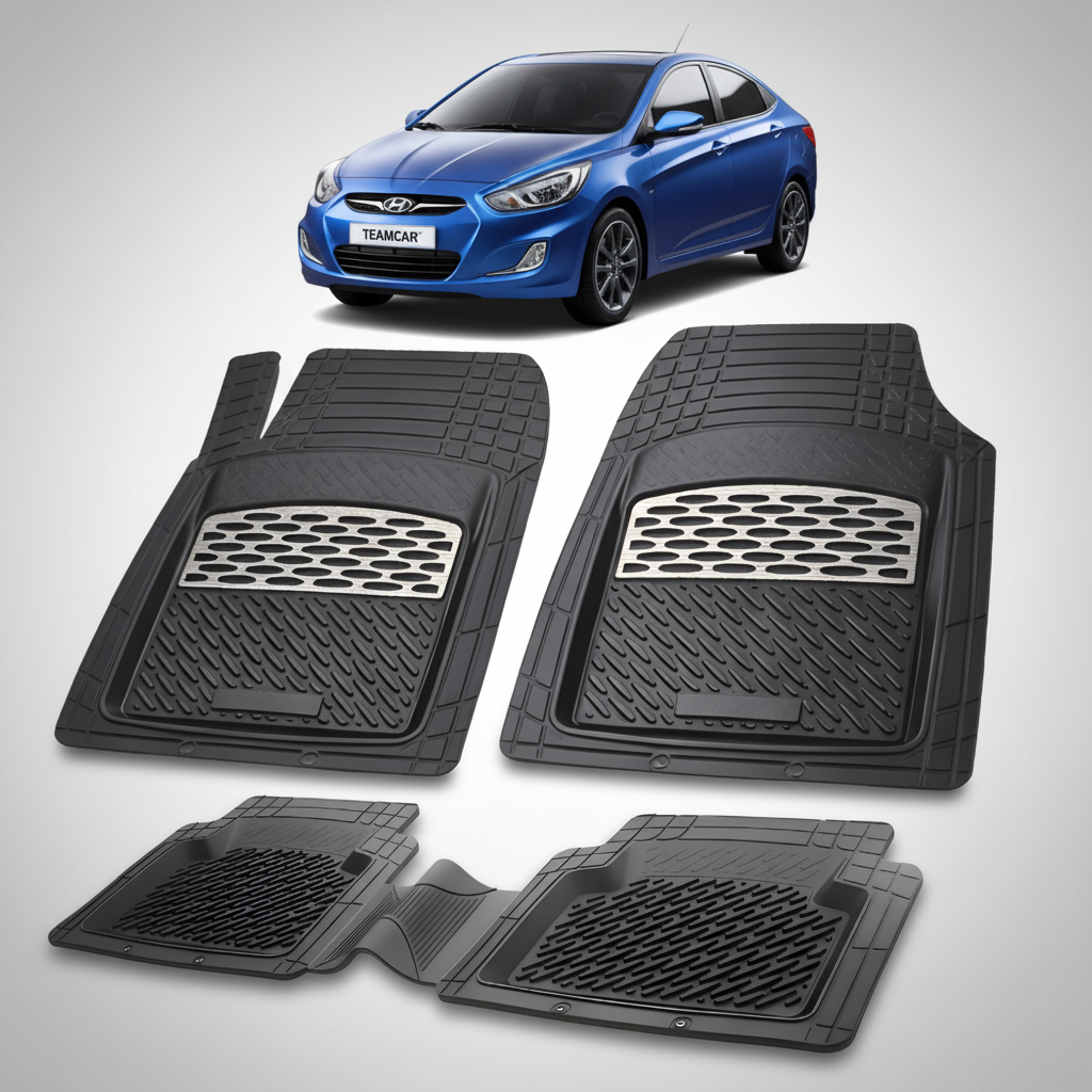 Covorase Auto Hyundai Accent IV (RB: 2010–2015) - Cauciuc Tip Tavita-Silver