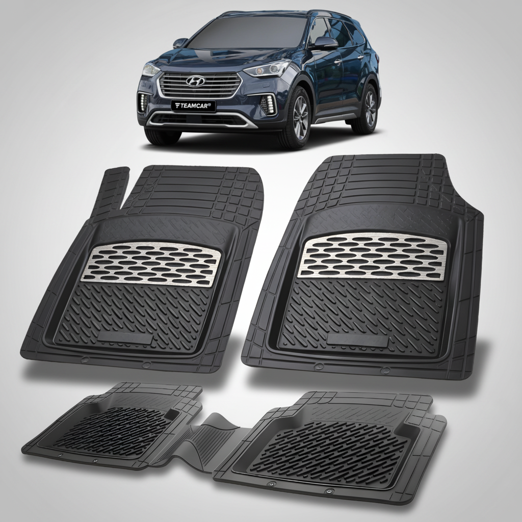 Covorase Auto Hyundai Grand Santa Fe (2016–2018) - Cauciuc Tip Tavita-Silver