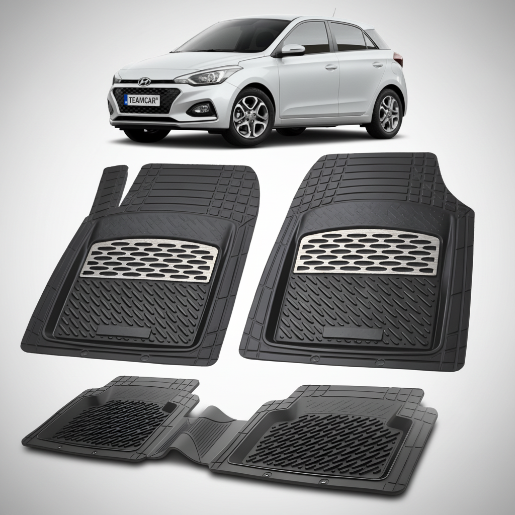 Covorase Auto Hyundai i20 Facelift 2018-2020 - Tavita Cauciuc-Silver