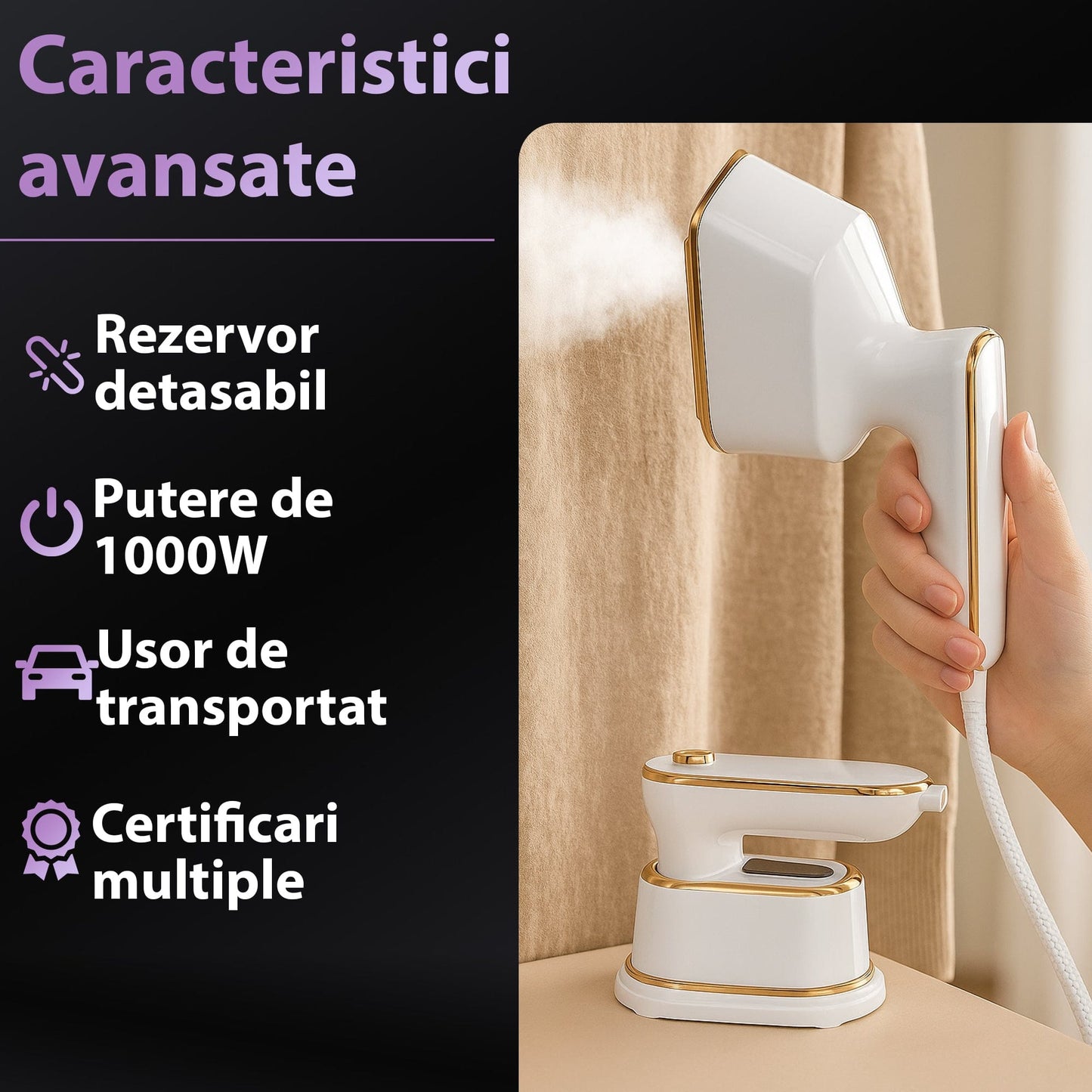Mini Fier de Calcat si Steamer 2 in 1 pentru Calatorii, Incalzire Rapida 5s, Alb