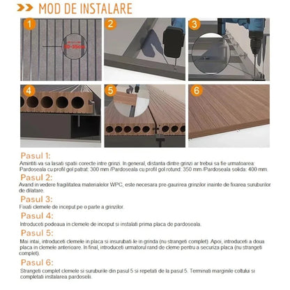 Pardoseala decking terasa din compozit WPC, Naimeed D7486, 280x14x2.5cm, Tec
