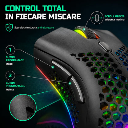 Mouse gaming wireless Timebox, ultrausor 95g, FastCharge, USB, 4 GHz, Negru