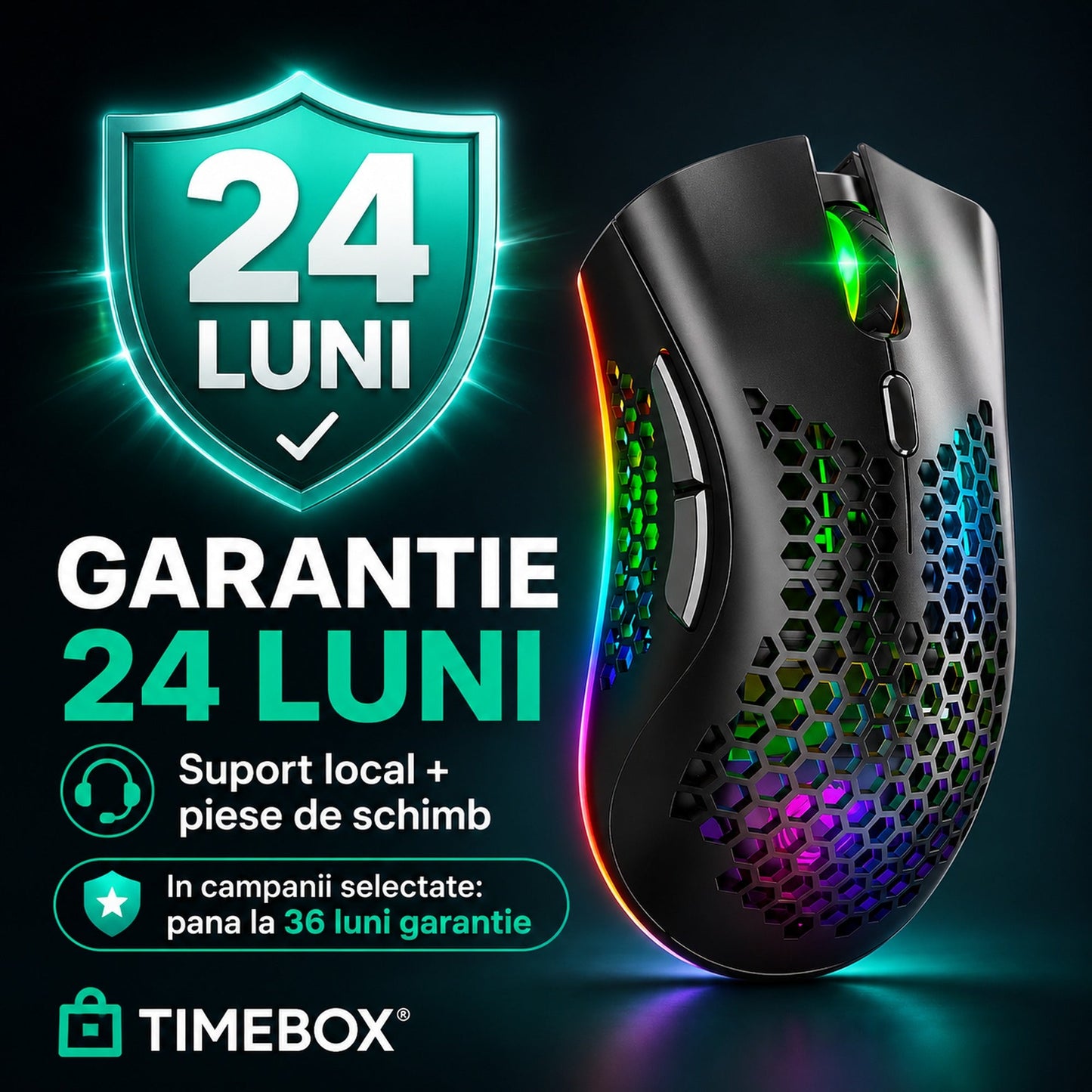 Mouse gaming wireless Timebox, ultrausor 95g, FastCharge, USB, 4 GHz, Negru