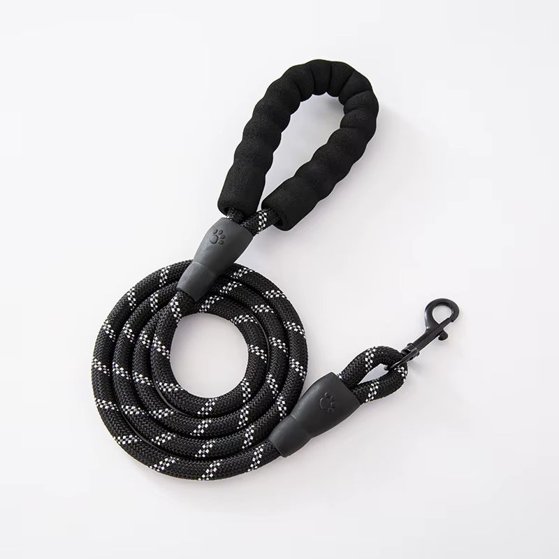 Lesă premium Petora pentru câini, din coardă împletită, cu carabină rapidă, 1,5 m, neagră