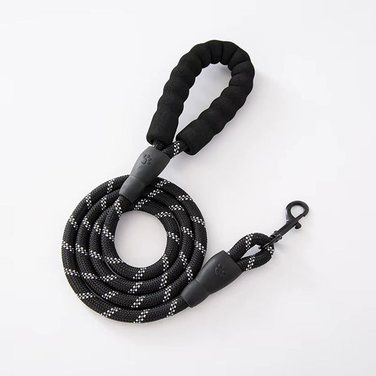 Lesă premium Petora pentru câini, din coardă împletită, cu carabină rapidă, 1,5 m, neagră