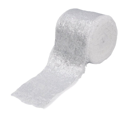 Panglică textil strălucitoare cu margini nefinisate - alb - 4cm x 5m