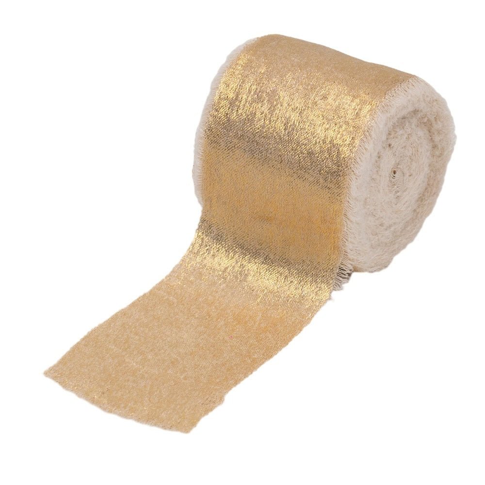 Panglică textil strălucitoare cu margini nefinisate - auriu - 4cm x 5m