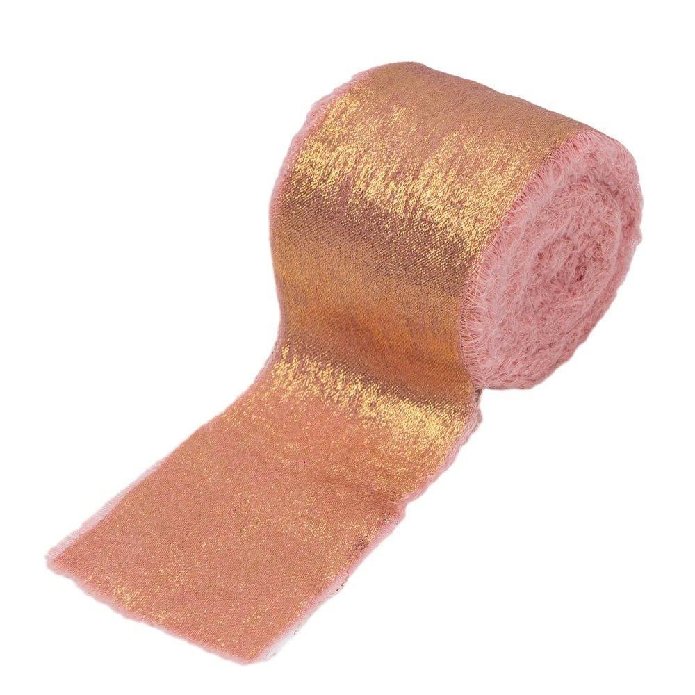 Panglică textil strălucitoare cu margini nefinisate - roz - 4cm x 5m