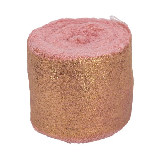 Panglică textil strălucitoare cu margini nefinisate - roz - 4cm x 5m