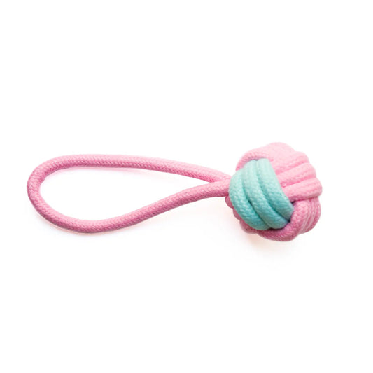 Jucărie de ros pentru câini din sfoară, minge cu mâner, 18cm