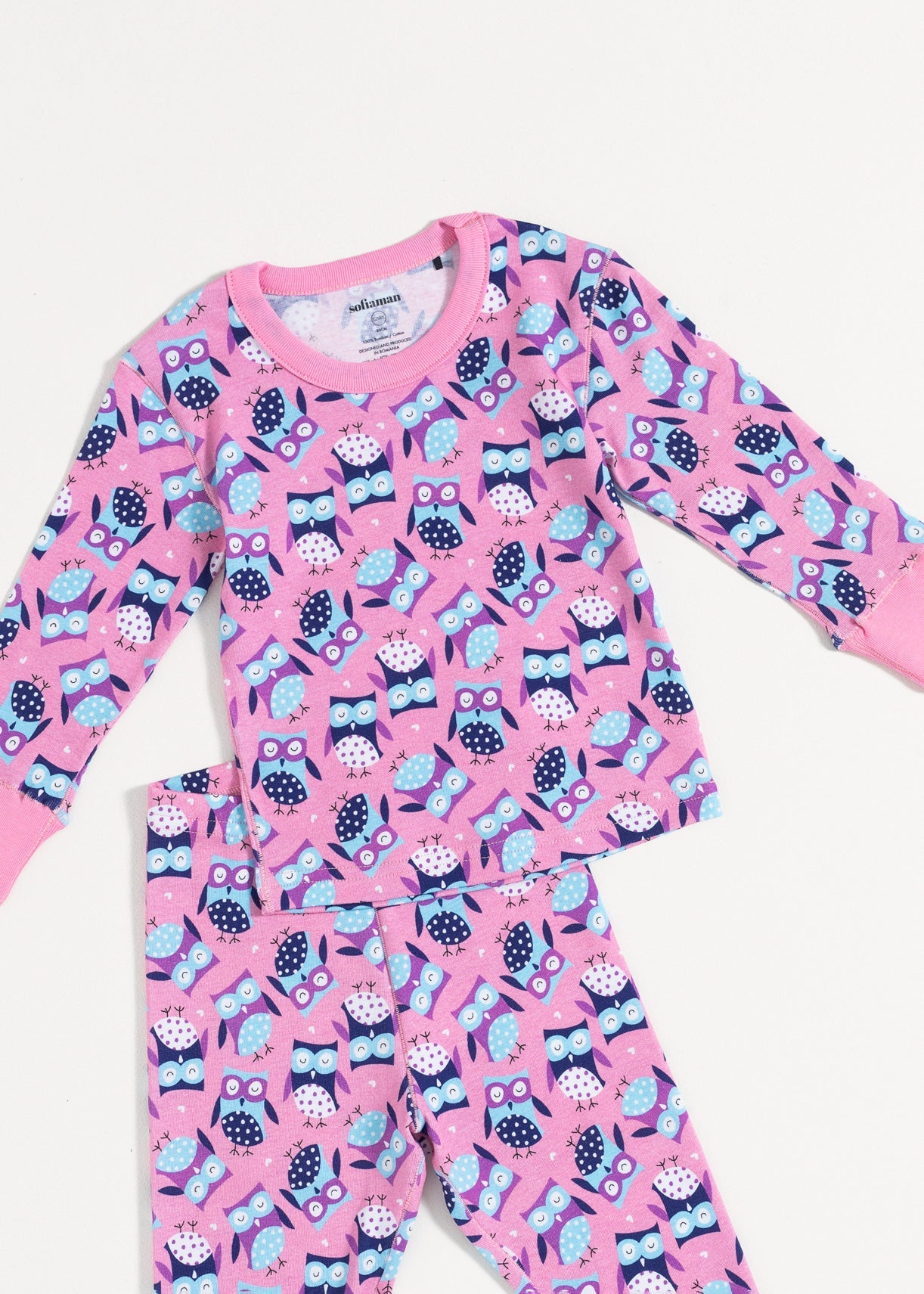 Pijama Baby Pink Owl Bumbac