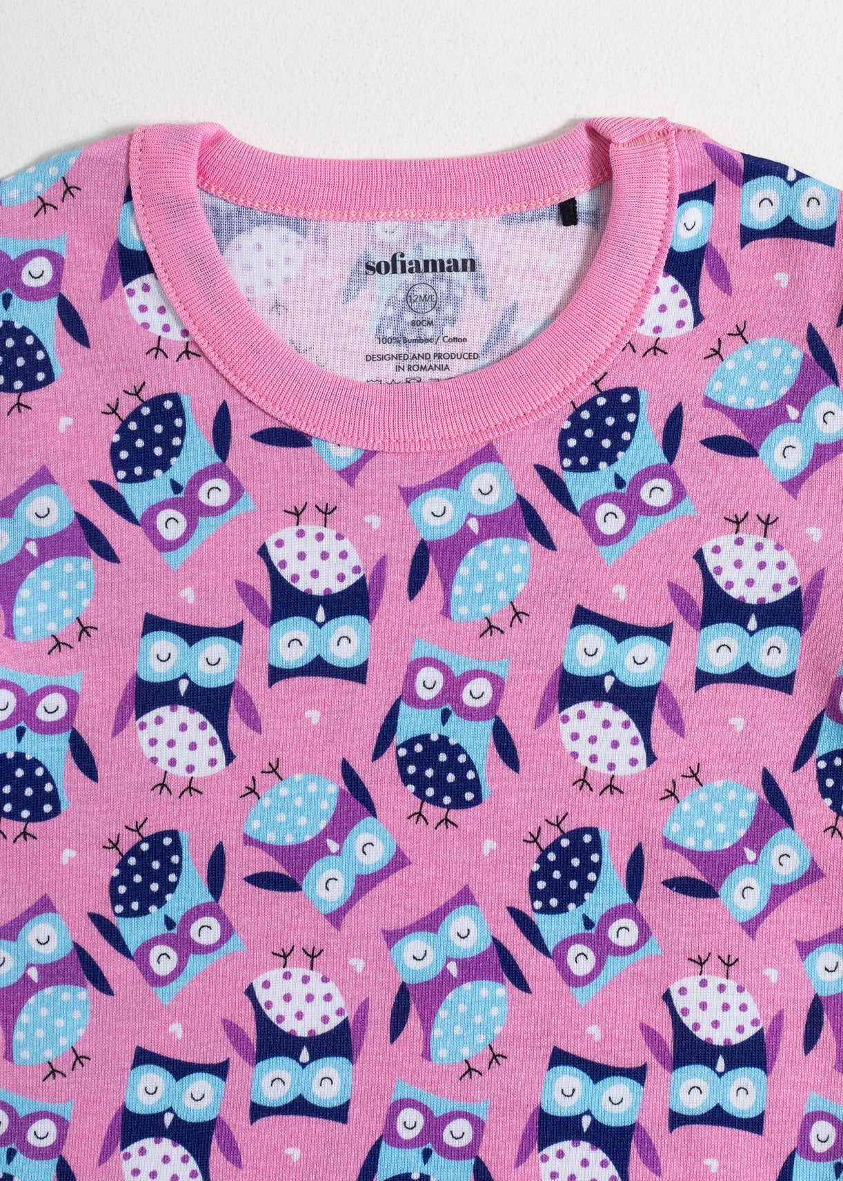 Pijama Baby Pink Owl Bumbac