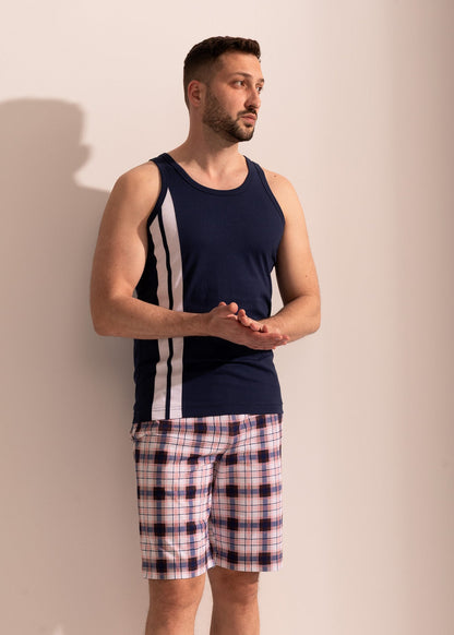 Pijama Bărbați Tartan Bumbac TWIN