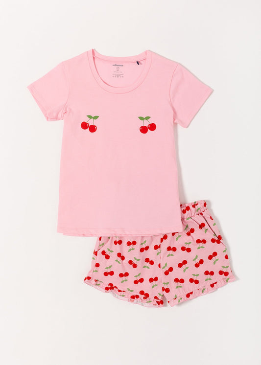 Pijama Copii Alice Bumbac – Fete, Roz, Mâneci Scurte