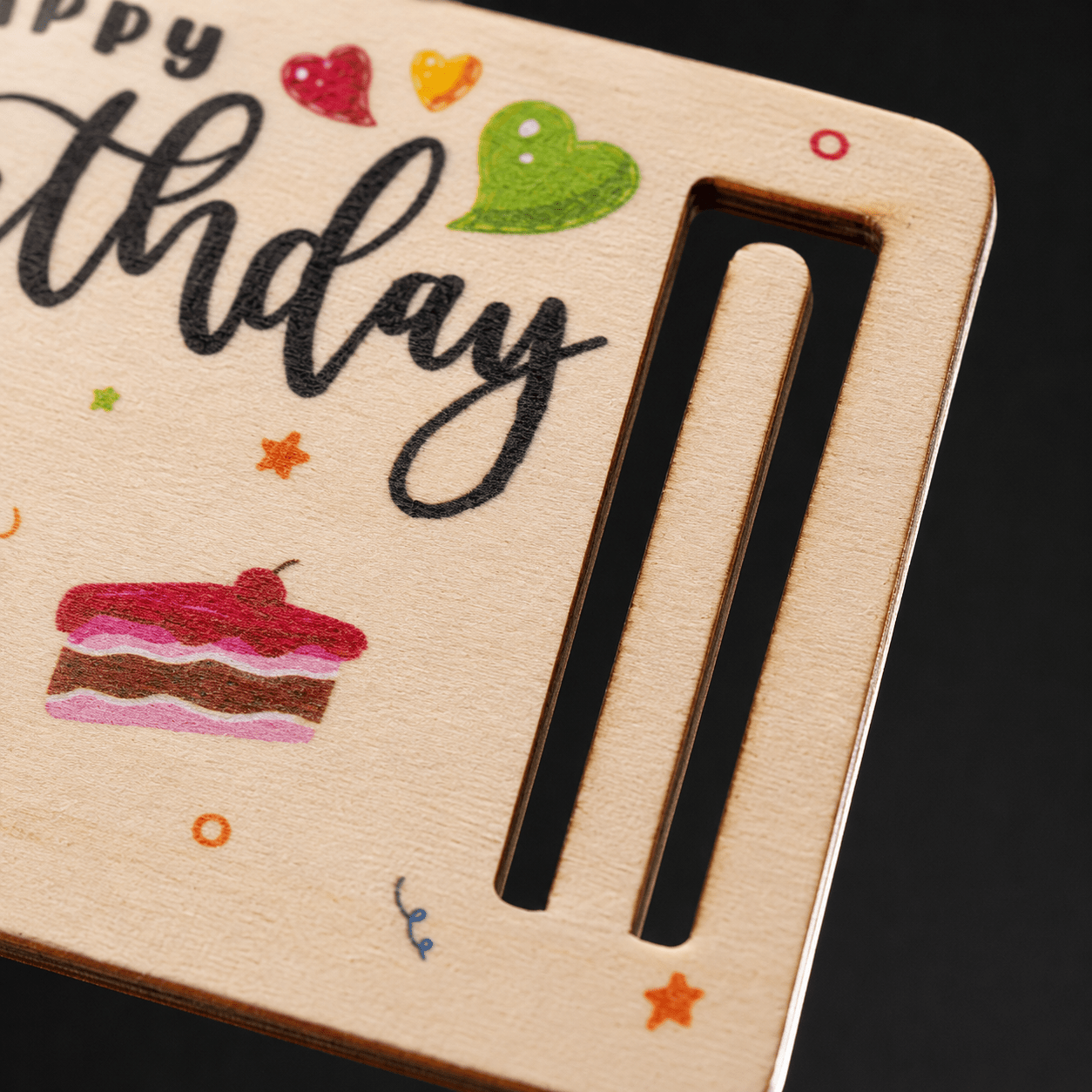 Plăcuță din lemn pentru bani Happy Birthday