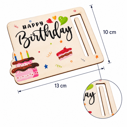 Plăcuță din lemn pentru bani Happy Birthday