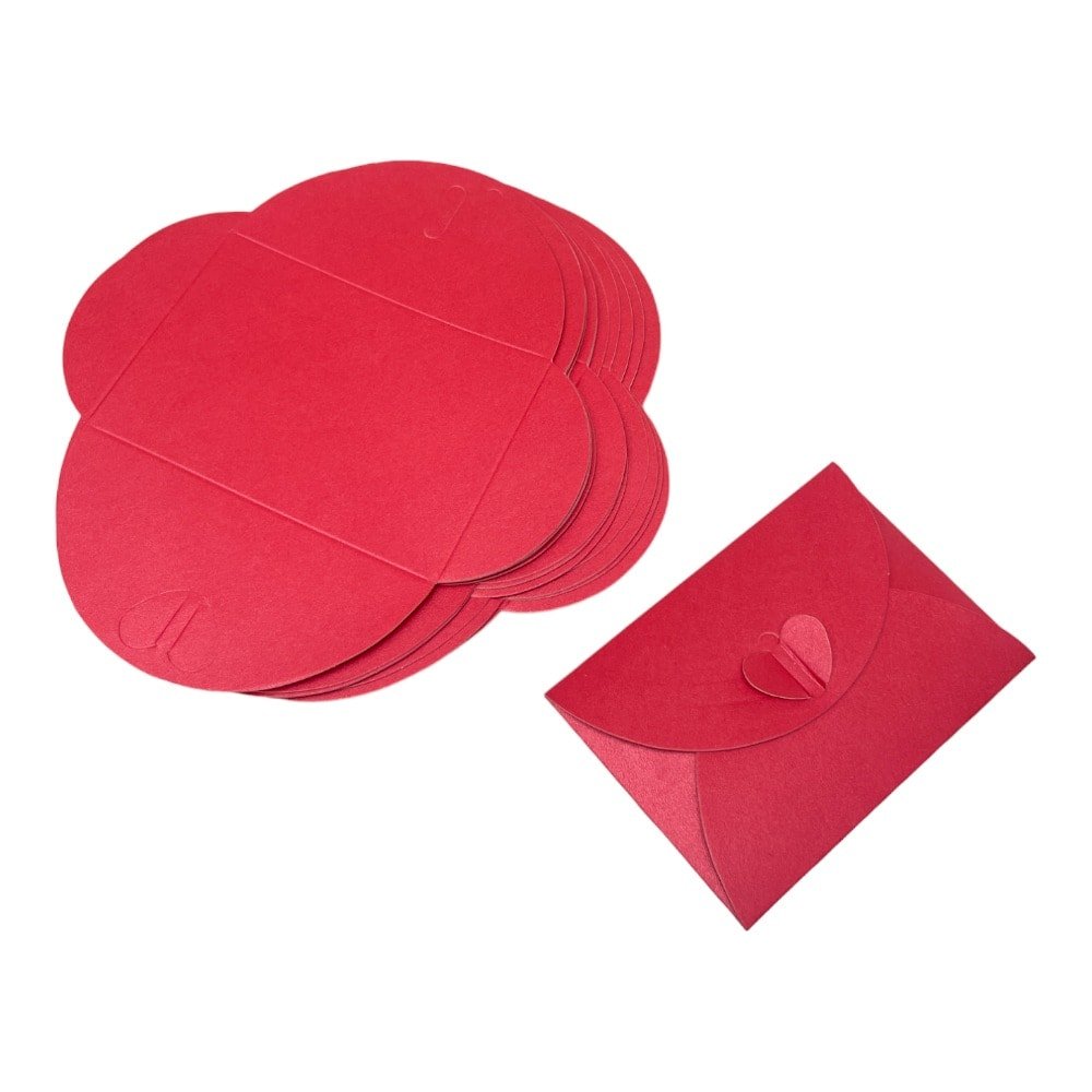 Plicuri hârtie cu închidere în formă de inimă - roșu (set 20 buc) 10x7cm