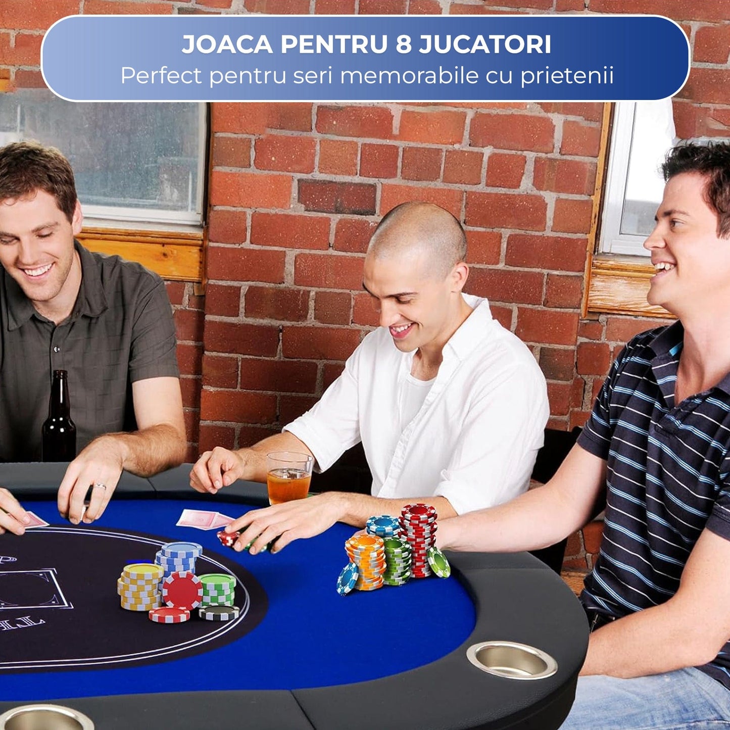 Masa de Poker Pliabila Timebox, 8 Jucatori, Albastru