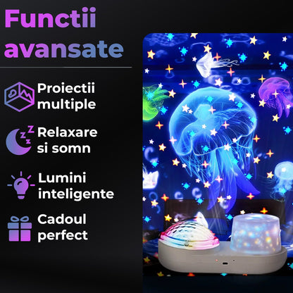 Lampa proiectie pentru copii, 3W, 5V USB, Telecomanda + buton On/OFF, Alb
