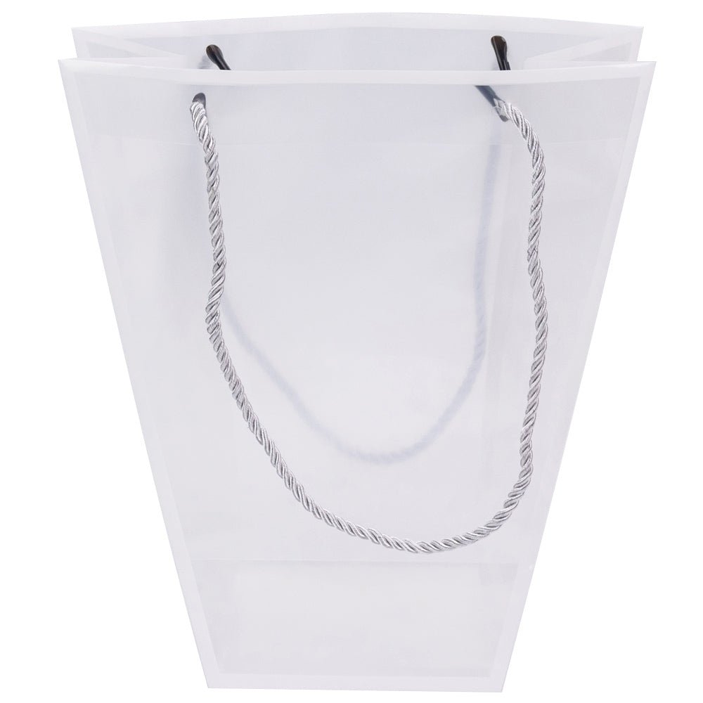 Pungă trapez din plastic cu mânere din sfoară - alb (set 10 buc) 26x24x12cm
