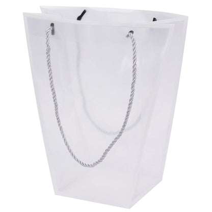Pungă trapez din plastic cu mânere din sfoară - alb (set 10 buc) 26x24x12cm