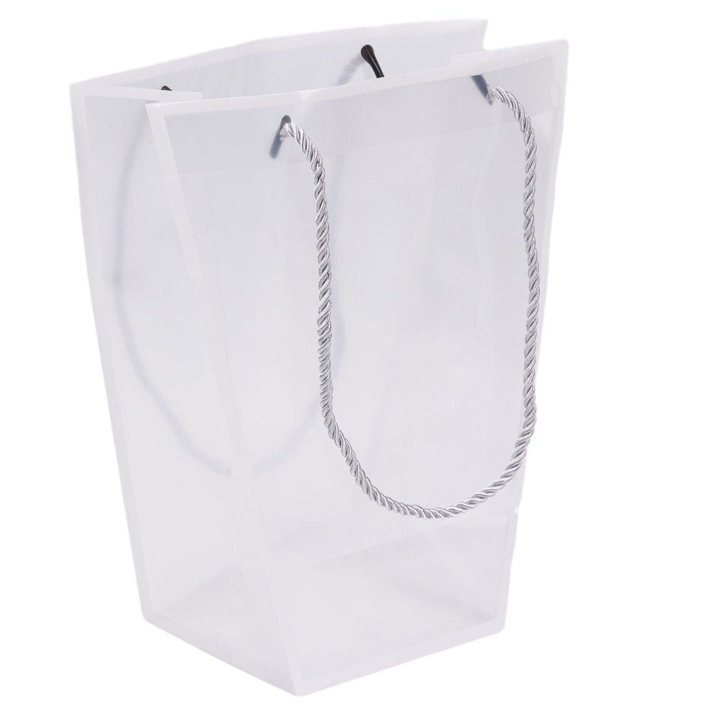 Pungă trapez din plastic cu mânere din sfoară - alb (set 10 buc) 26x24x12cm
