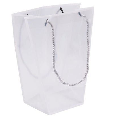 Pungă trapez din plastic cu mânere din sfoară - alb (set 10 buc) 26x24x12cm