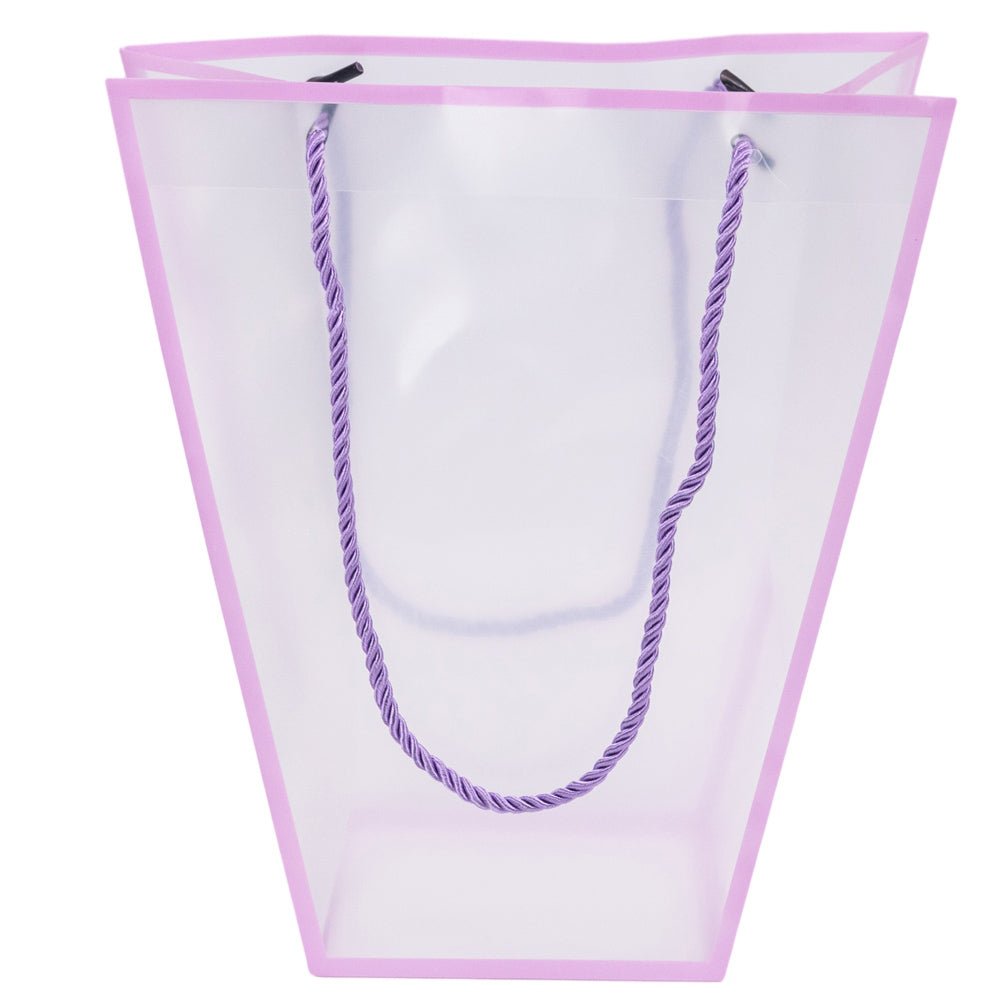 Pungă trapez din plastic cu mânere din sfoară - mov (set 10 buc) 26x24x12cm