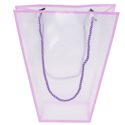 Pungă trapez din plastic cu mânere din sfoară - mov (set 10 buc) 26x24x12cm