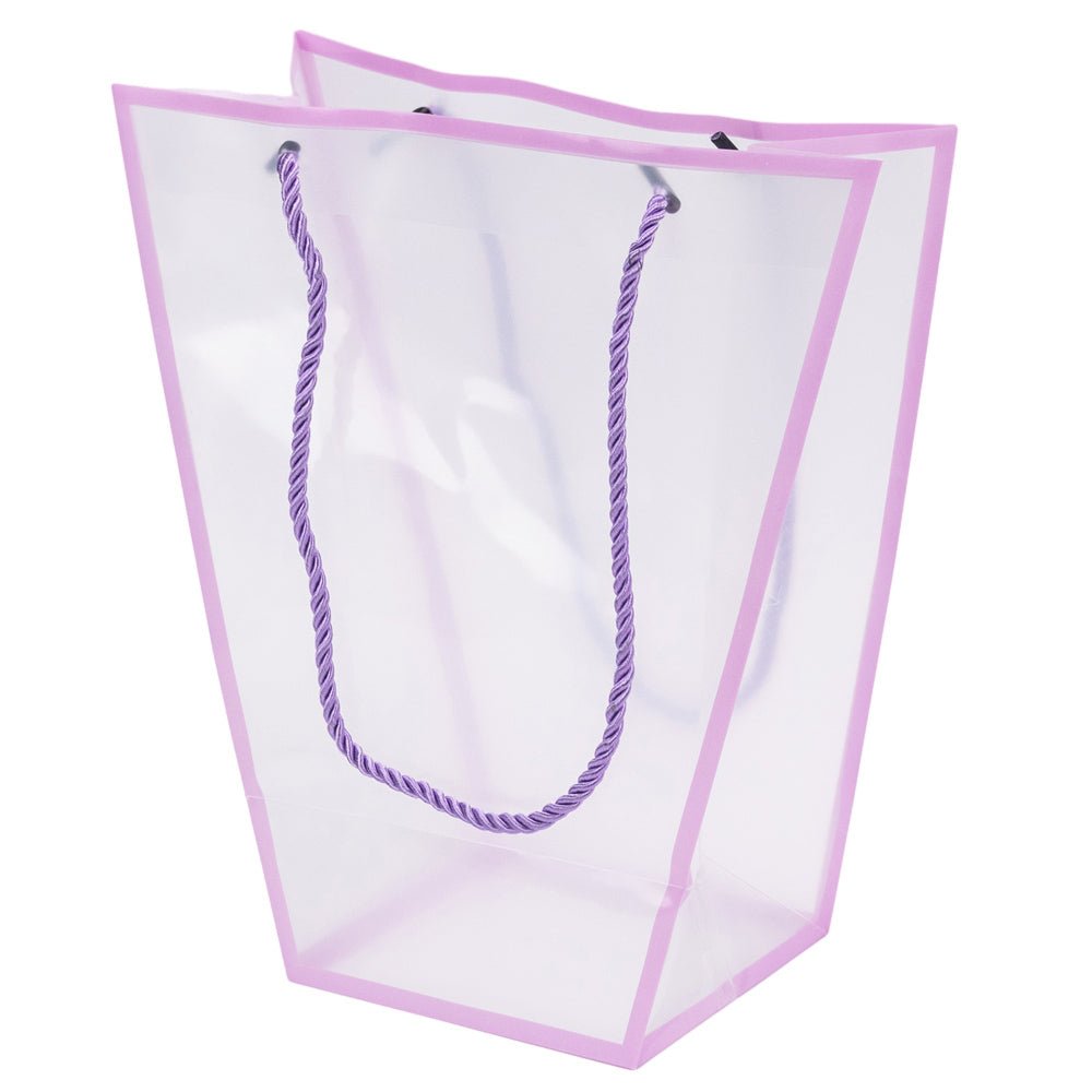 Pungă trapez din plastic cu mânere din sfoară - mov (set 10 buc) 26x24x12cm