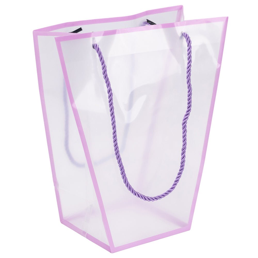 Pungă trapez din plastic cu mânere din sfoară - mov (set 10 buc) 26x24x12cm