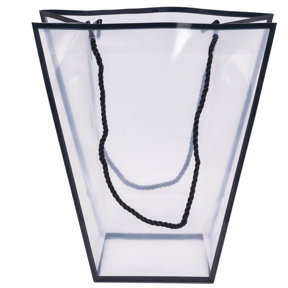 Pungă trapez din plastic cu mânere din sfoară - negru (set 10 buc) 26x24x12cm