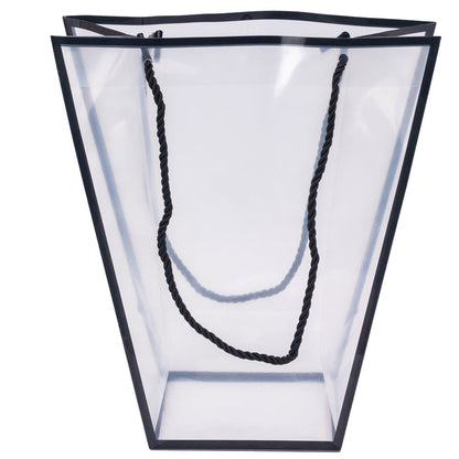 Pungă trapez din plastic cu mânere din sfoară - negru (set 10 buc) 26x24x12cm