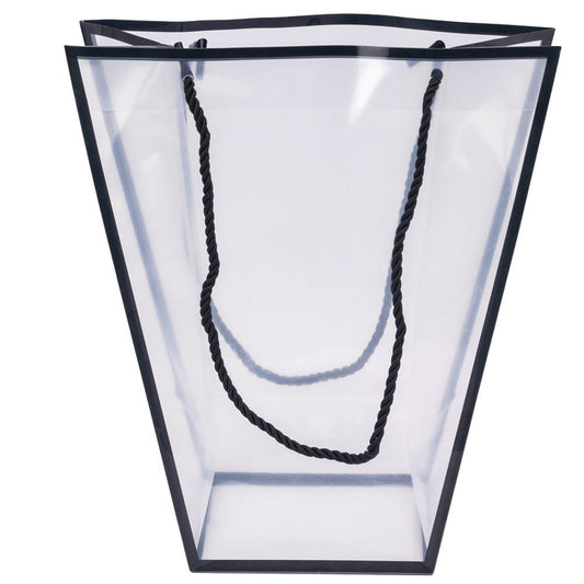 Pungă trapez din plastic cu mânere din sfoară - negru (set 10 buc) 26x24x12cm