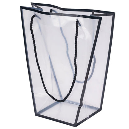 Pungă trapez din plastic cu mânere din sfoară - negru (set 10 buc) 26x24x12cm