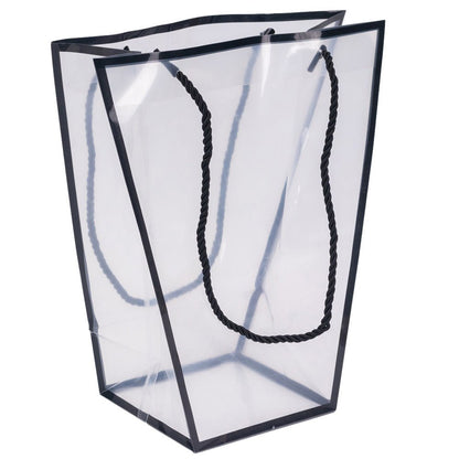 Pungă trapez din plastic cu mânere din sfoară - negru (set 10 buc) 26x24x12cm