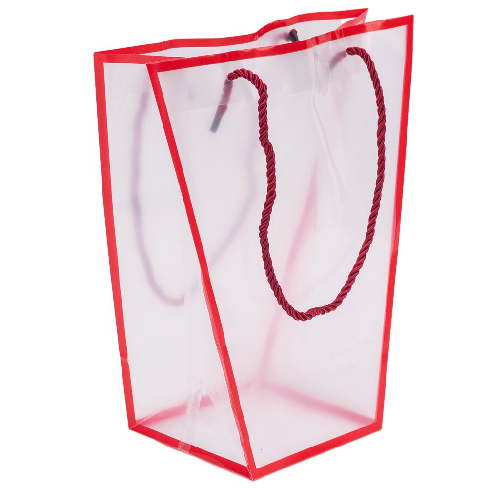 Pungă trapez din plastic cu mânere din sfoară - roșu (set 10 buc) 26x24x12cm
