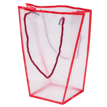 Pungă trapez din plastic cu mânere din sfoară - roșu (set 10 buc) 26x24x12cm